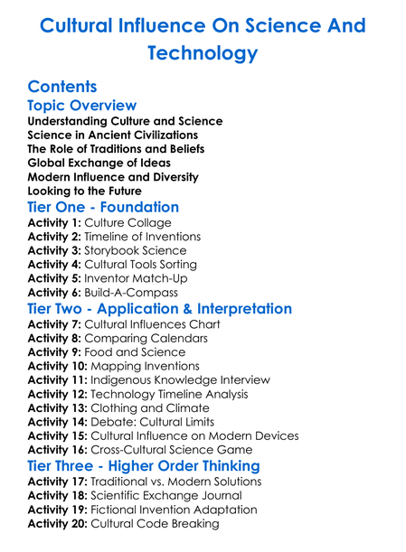 Cultural Influence On Science And Technology Worksheet Activity Booklet