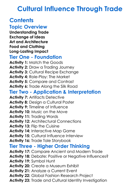 Cultural Influence Through Trade Worksheet Activity Booklet