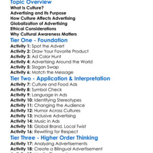 Cultural Influences In Advertising Worksheet Activity Booklet