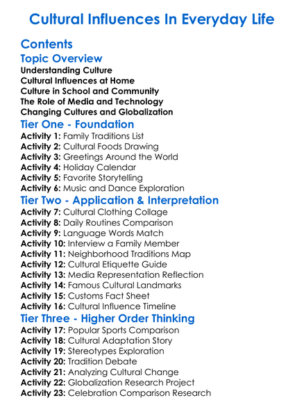 Cultural Influences In Everyday Life Worksheet Activity Booklet