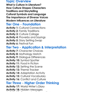 Cultural Influences In Literature Worksheet Activity Booklet