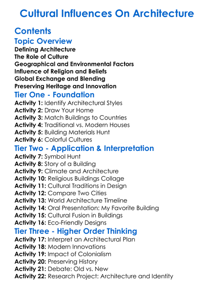 Cultural Influences On Architecture Worksheet Activity Booklet