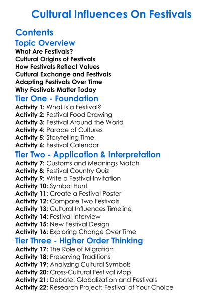 Cultural Influences On Festivals Worksheet Activity Booklet