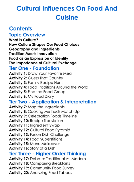 Cultural Influences On Food And Cuisine Worksheet Activity Booklet