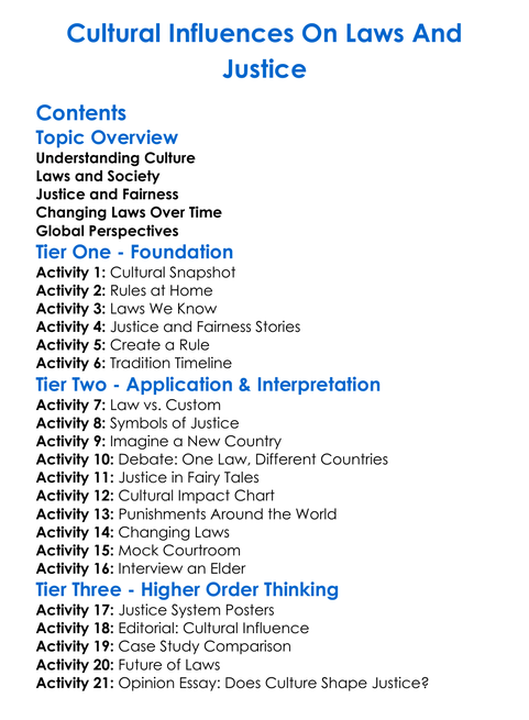 Cultural Influences On Laws And Justice Worksheet Activity Booklet