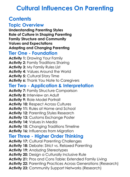Cultural Influences On Parenting Worksheet Activity Booklet