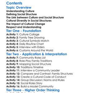 Cultural Influences On Social Structure Worksheet Activity Booklet
