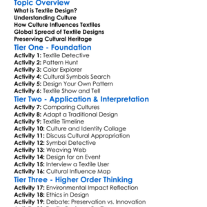 Cultural Influences On Textile Design Worksheet Activity Booklet