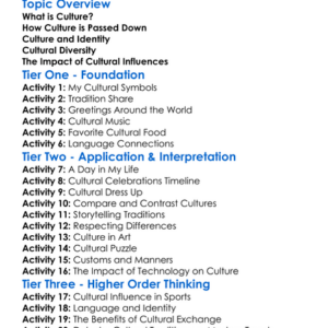 Cultural Influences Worksheet Activity Booklet