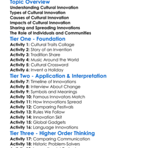 Cultural Innovation Worksheet Activity Booklet