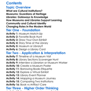 Cultural Institutions Museums Libraries Worksheet Activity Booklet