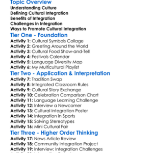 Cultural Integration Worksheet Activity Booklet