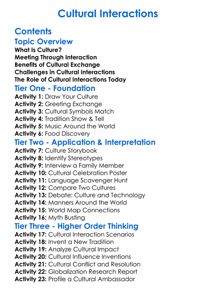 Cultural Interactions Worksheet Activity Booklet