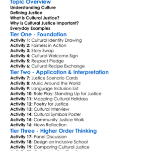 Cultural Justice Worksheet Activity Booklet