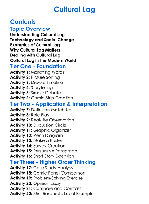 Cultural Lag Worksheet Activity Booklet
