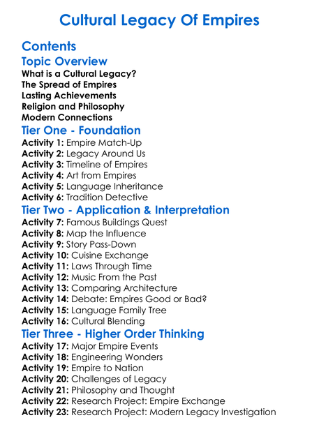 Cultural Legacy Of Empires Worksheet Activity Booklet