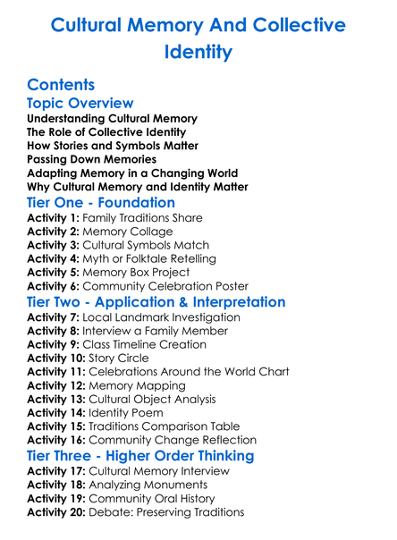 Cultural Memory And Collective Identity Worksheet Activity Booklet