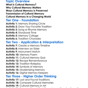 Cultural Memory Worksheet Activity Booklet