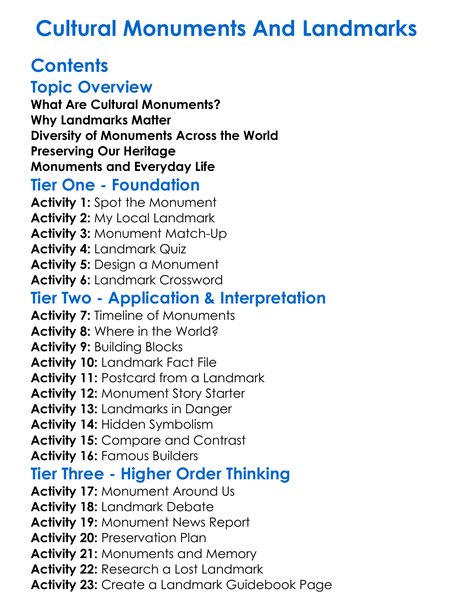 Cultural Monuments And Landmarks Worksheet Activity Booklet