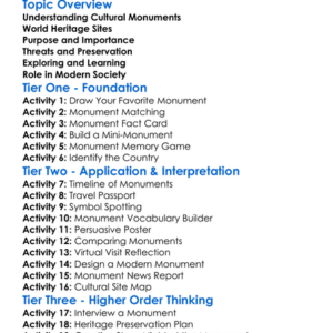 Cultural Monuments And Sites Worksheet Activity Booklet