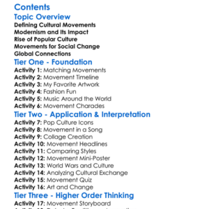 Cultural Movements Of The 20Th Century Worksheet Activity Booklet