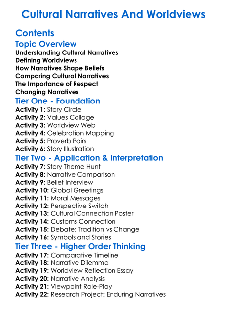 Cultural Narratives And Worldviews Worksheet Activity Booklet