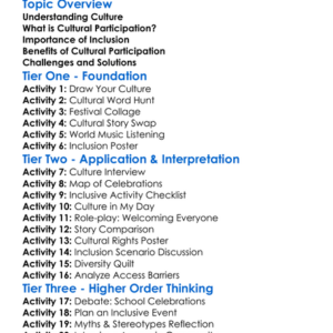 Cultural Participation And Inclusion Worksheet Activity Booklet