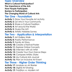 Cultural Participation In The Arts Worksheet Activity Booklet
