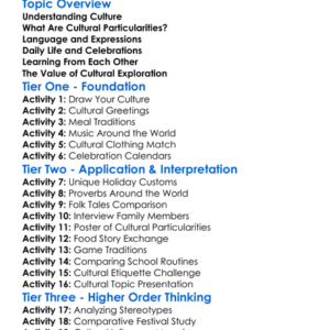 Cultural Particularities Worksheet Activity Booklet