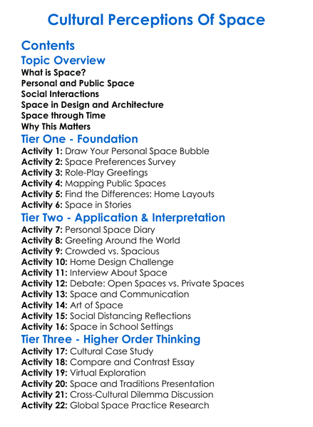 Cultural Perceptions Of Space Worksheet Activity Booklet