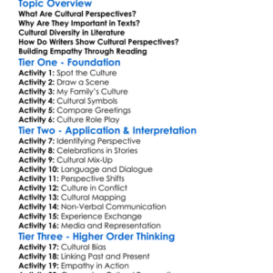 Cultural Perspectives In Texts Worksheet Activity Booklet