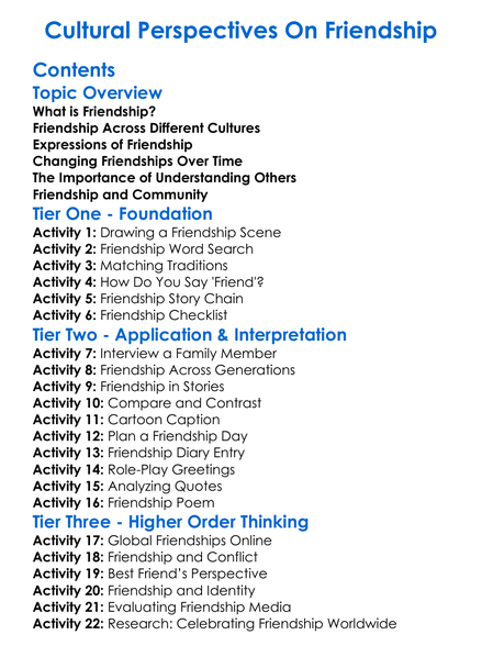 Cultural Perspectives On Friendship Worksheet Activity Booklet