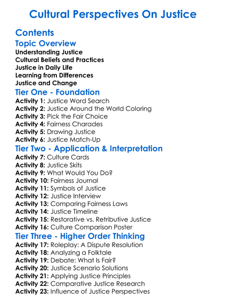 Cultural Perspectives On Justice Worksheet Activity Booklet
