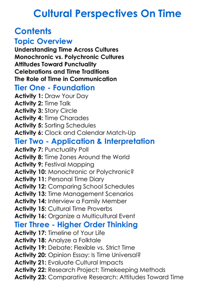 Cultural Perspectives On Time Worksheet Activity Booklet