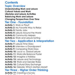 Cultural Perspectives On Work And Leisure Worksheet Activity Booklet