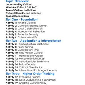 Cultural Policies And Institutions Worksheet Activity Booklet