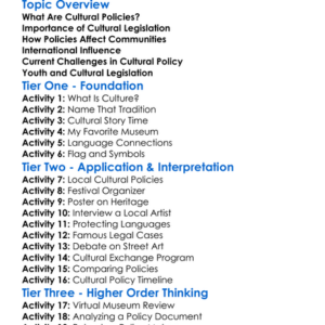 Cultural Policies And Legislation Worksheet Activity Booklet
