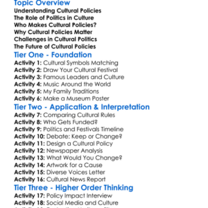 Cultural Policies And Politics Worksheet Activity Booklet
