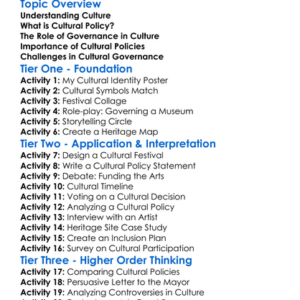 Cultural Policy And Governance Worksheet Activity Booklet
