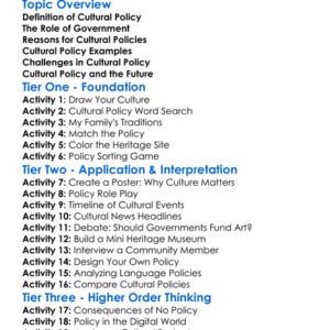 Cultural Policy And Government Worksheet Activity Booklet