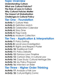 Cultural Policy And Laws Worksheet Activity Booklet