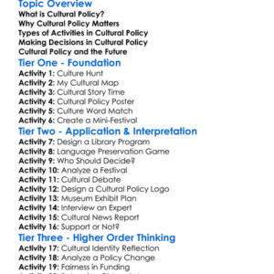 Cultural Policy Worksheet Activity Booklet