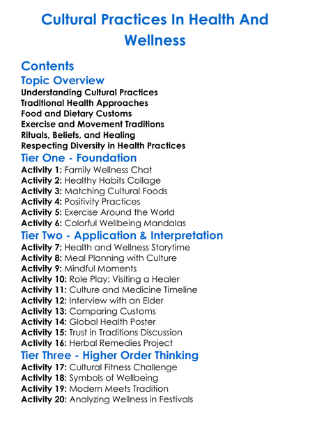 Cultural Practices In Health And Wellness Worksheet Activity Booklet