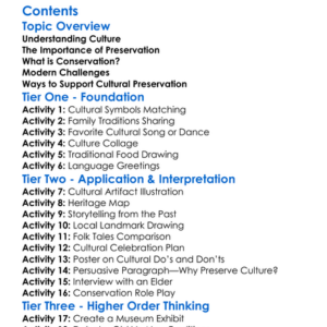 Cultural Preservation And Conservation Worksheet Activity Booklet