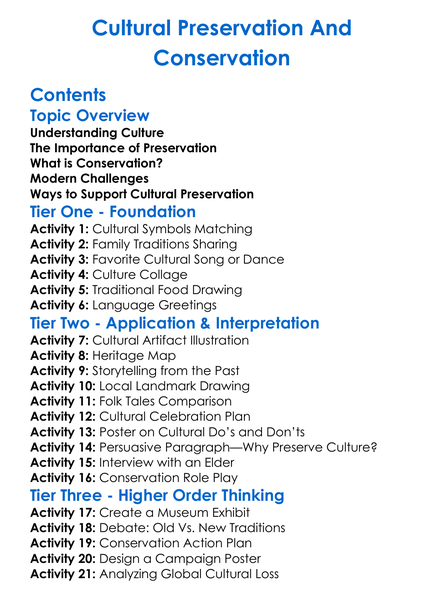 Cultural Preservation And Conservation Worksheet Activity Booklet