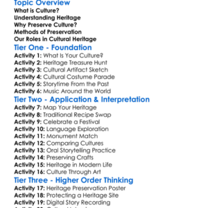 Cultural Preservation And Heritage Worksheet Activity Booklet