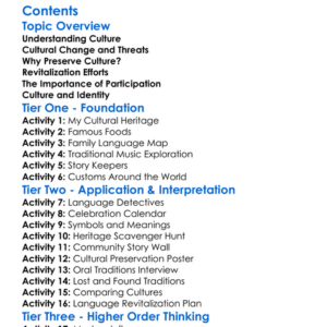 Cultural Preservation And Revitalization Worksheet Activity Booklet