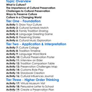 Cultural Preservation Worksheet Activity Booklet