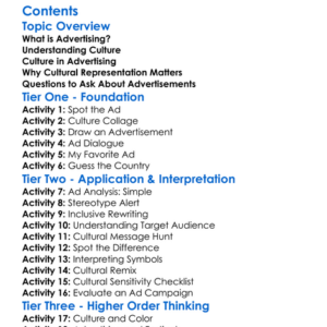 Cultural Representation In Advertising Worksheet Activity Booklet