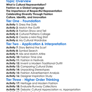 Cultural Representation In Fashion Worksheet Activity Booklet